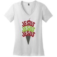 Jesus Ice Cream Women's V-Neck T-Shirt