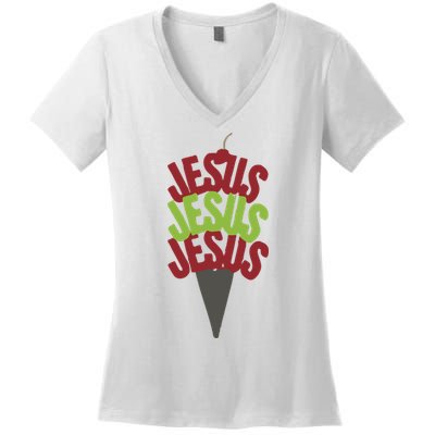 Jesus Ice Cream Women's V-Neck T-Shirt