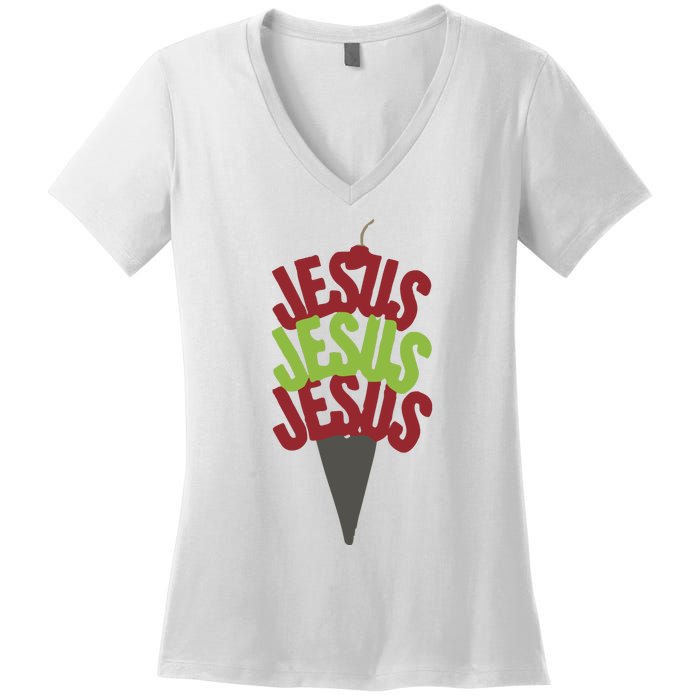 Jesus Ice Cream Women's V-Neck T-Shirt