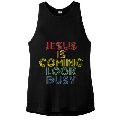 Jesus Is Coming Look Busy Retro 70s Vintage Ladies PosiCharge Tri-Blend Wicking Tank