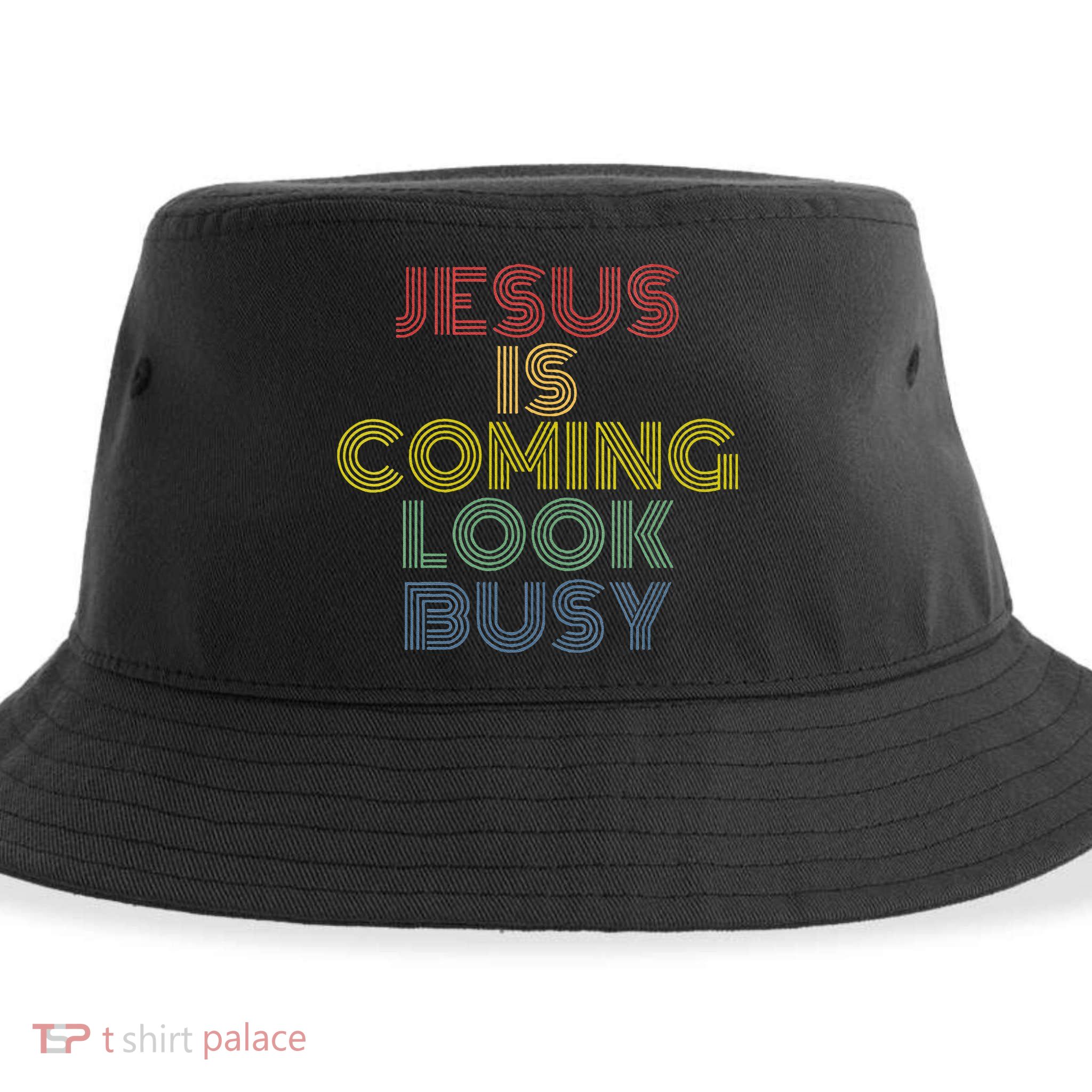 Jesus Is Coming Look Busy Retro 70s Vintage Sustainable Bucket Hat