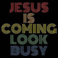 Jesus Is Coming Look Busy Retro 70s Vintage Flat Bill Trucker Hat