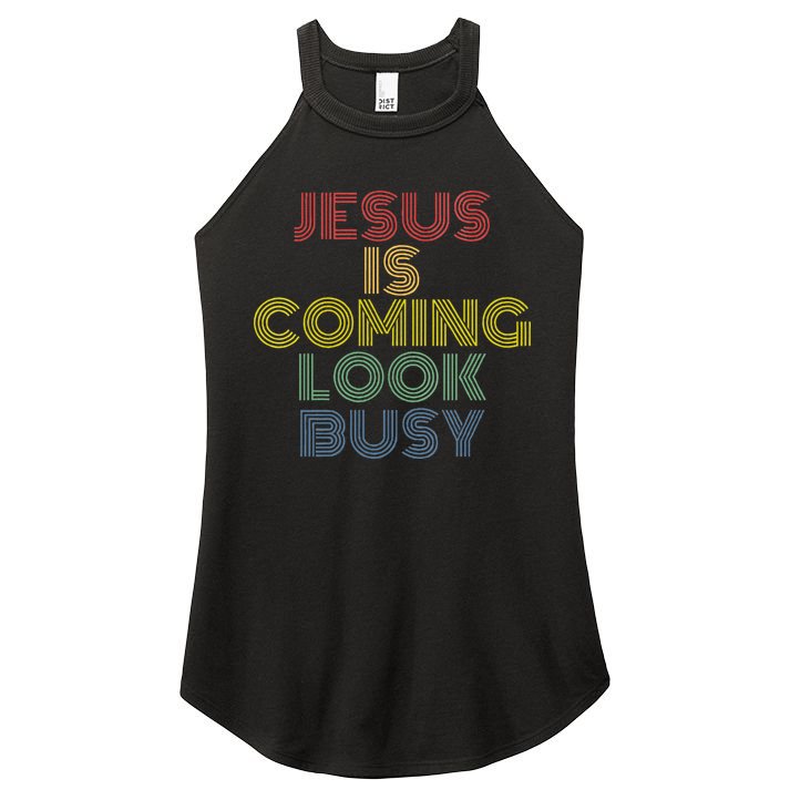 Jesus Is Coming Look Busy Retro 70s Vintage Women's Perfect Tri Rocker Tank