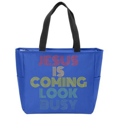 Jesus Is Coming Look Busy Retro 70s Vintage Zip Tote Bag