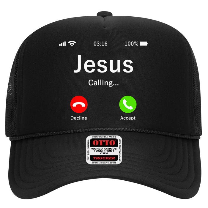 Jesus Is Calling Christian High Crown Mesh Back Trucker Hat