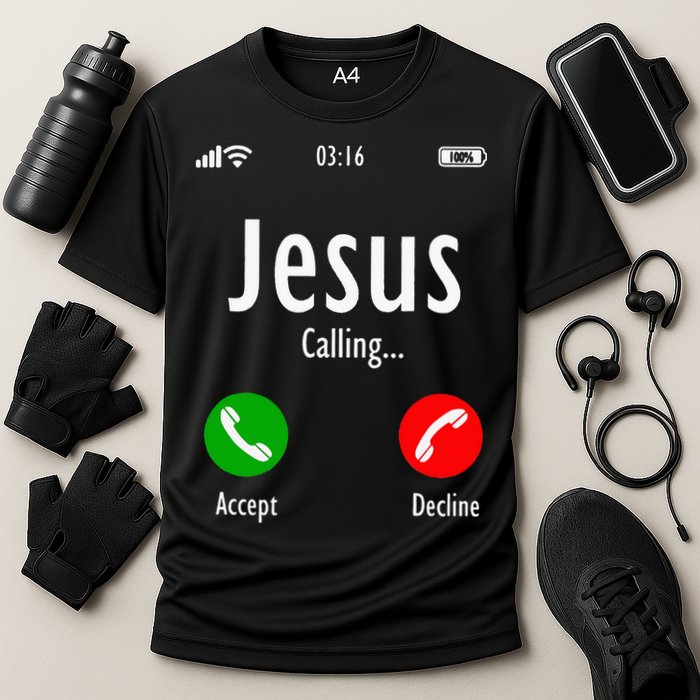 Jesus Is Calling Christian T Cooling Performance Crew T-Shirt