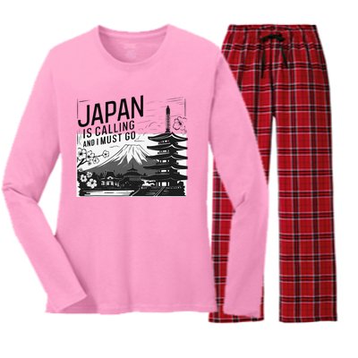 Japan Is Calling And I Must Go Women's Long Sleeve Flannel Pajama Set 