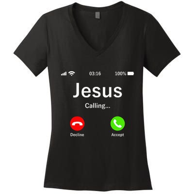 Jesus Is Calling Christian Women's V-Neck T-Shirt