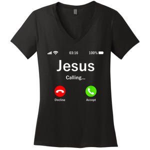 Jesus Is Calling Christian Women's V-Neck T-Shirt