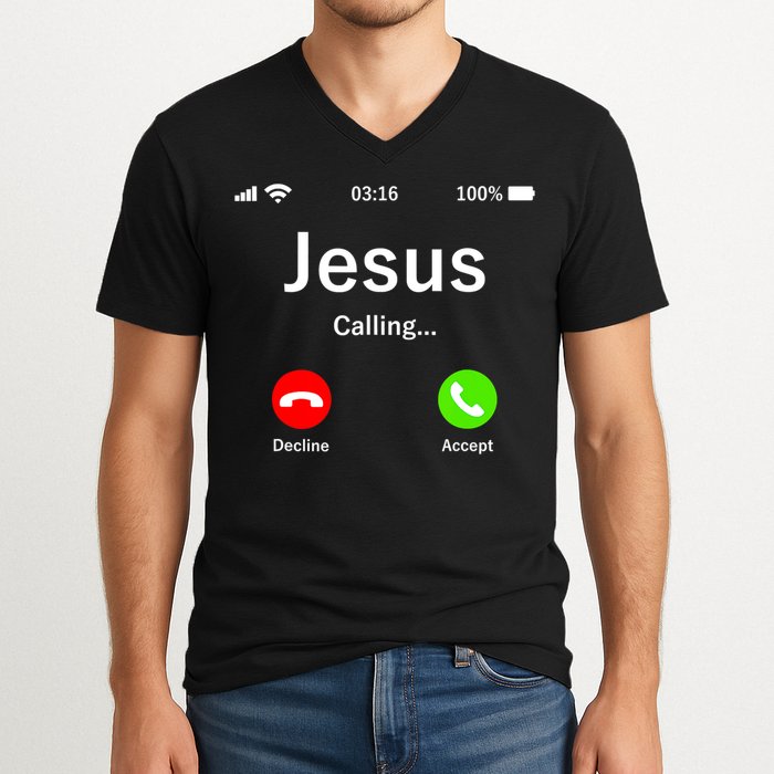 Jesus Is Calling Christian V-Neck T-Shirt