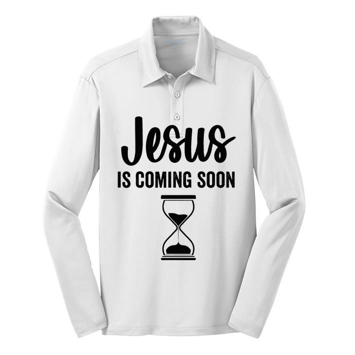 Jesus Is Coming Soon Countdown Christian Religious Faith Silk Touch Performance Long Sleeve Polo