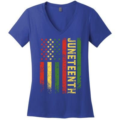 Juneteenth Independence Freedom Day Melanin African Usa Flag Cool Gift Women's V-Neck T-Shirt