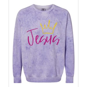 Jesus In Fuchsia Pink Gold Crown Christian Garments Colorblast Crewneck Sweatshirt