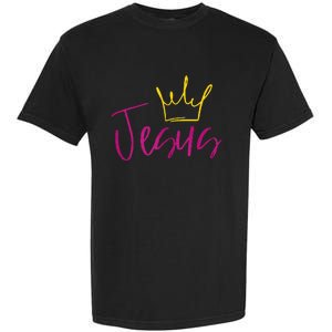 Jesus In Fuchsia Pink Gold Crown Christian Garments Garment-Dyed Heavyweight T-Shirt