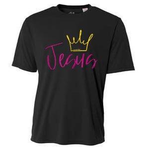 Jesus In Fuchsia Pink Gold Crown Christian Garments Cooling Performance Crew T-Shirt