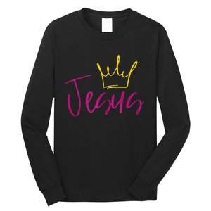 Jesus In Fuchsia Pink Gold Crown Christian Garments Long Sleeve Shirt