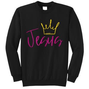 Jesus In Fuchsia Pink Gold Crown Christian Garments Sweatshirt