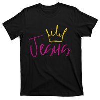 Jesus In Fuchsia Pink Gold Crown Christian Garments T-Shirt