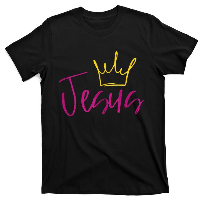 Jesus In Fuchsia Pink Gold Crown Christian Garments T-Shirt