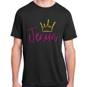 Jesus In Fuchsia Pink Gold Crown Christian Garments Adult ChromaSoft Performance T-Shirt