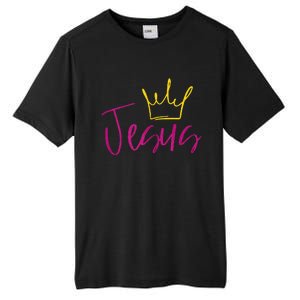 Jesus In Fuchsia Pink Gold Crown Christian Garments Tall Fusion ChromaSoft Performance T-Shirt