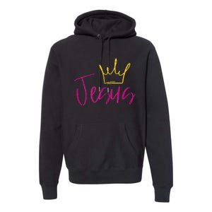 Jesus In Fuchsia Pink Gold Crown Christian Garments Premium Hoodie