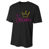 Jesus In Fuchsia Pink Gold Crown Christian Garments Performance Sprint T-Shirt