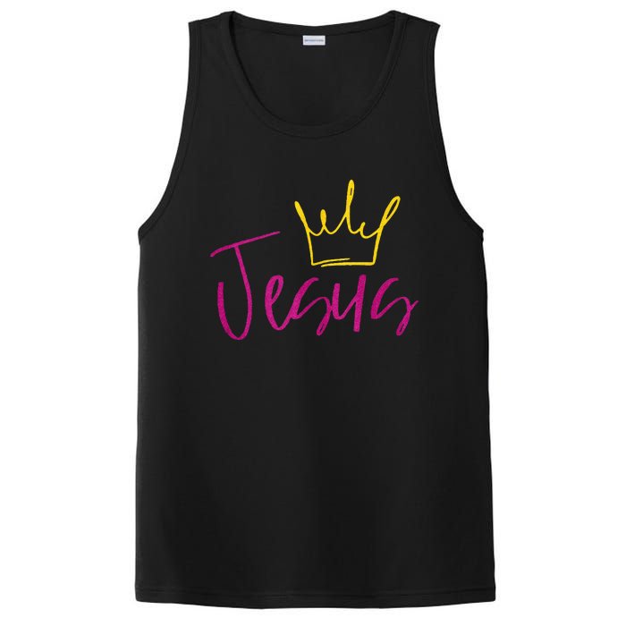 Jesus In Fuchsia Pink Gold Crown Christian Garments PosiCharge Competitor Tank