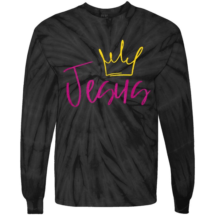 Jesus In Fuchsia Pink Gold Crown Christian Garments Tie-Dye Long Sleeve Shirt