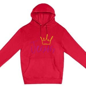 Jesus In Fuchsia Pink Gold Crown Christian Garments Premium Pullover Hoodie