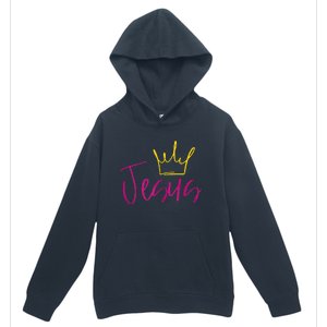 Jesus In Fuchsia Pink Gold Crown Christian Garments Urban Pullover Hoodie