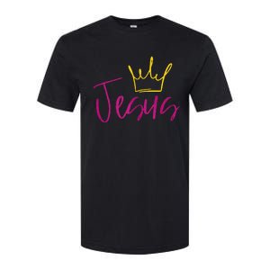 Jesus In Fuchsia Pink Gold Crown Christian Garments Softstyle CVC T-Shirt