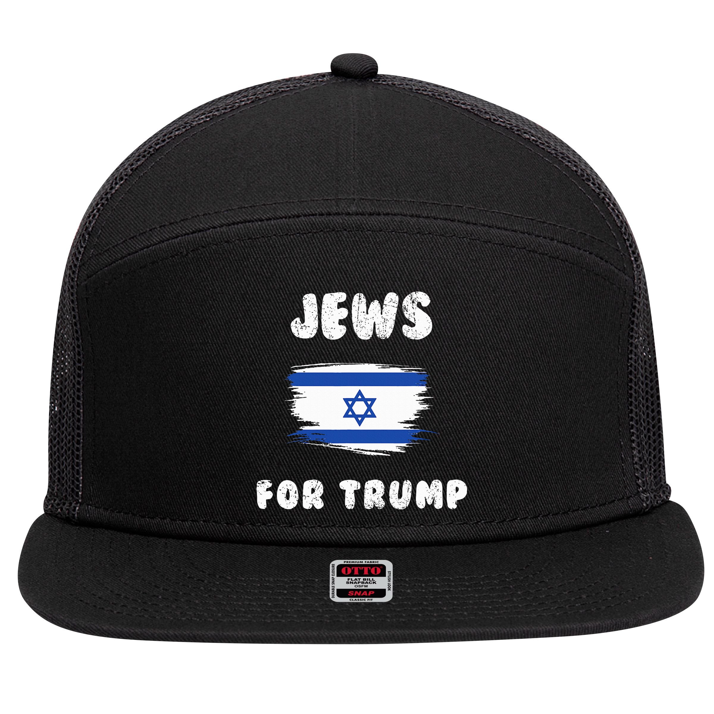 Jewish Israel Flag Jews for Trump  7 Panel Mesh Trucker Snapback Hat
