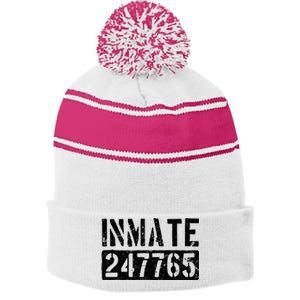 Jail Inmate Funny Prison Inmate Costume Stripe Pom Pom Beanie