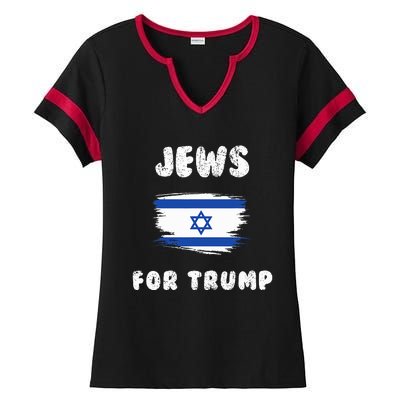 Jewish Israel Flag Jews for Trump  Ladies Halftime Notch Neck Tee