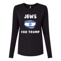 Jewish Israel Flag Jews for Trump  Womens Cotton Relaxed Long Sleeve T-Shirt