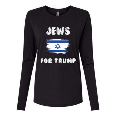 Jewish Israel Flag Jews for Trump  Womens Cotton Relaxed Long Sleeve T-Shirt