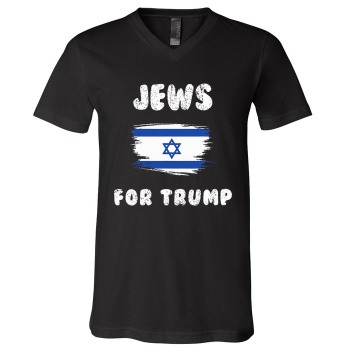 Jewish Israel Flag Jews for Trump  V-Neck T-Shirt