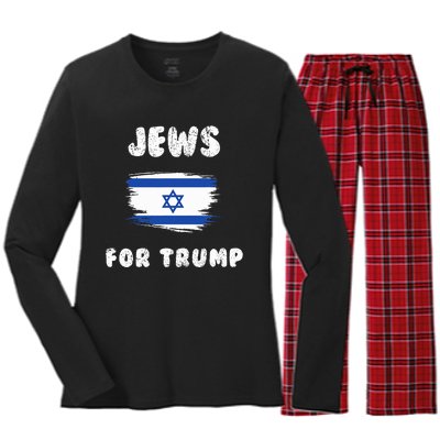 Jewish Israel Flag Jews for Trump  Women's Long Sleeve Flannel Pajama Set 