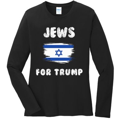 Jewish Israel Flag Jews for Trump  Ladies Long Sleeve Shirt