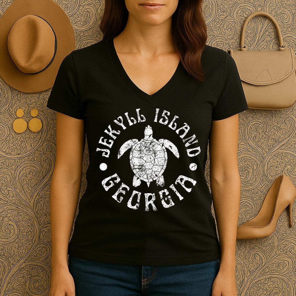 Jekyll Island Georgia Beach Sea Turtle Summer Vacation Women's V-Neck T-Shirt