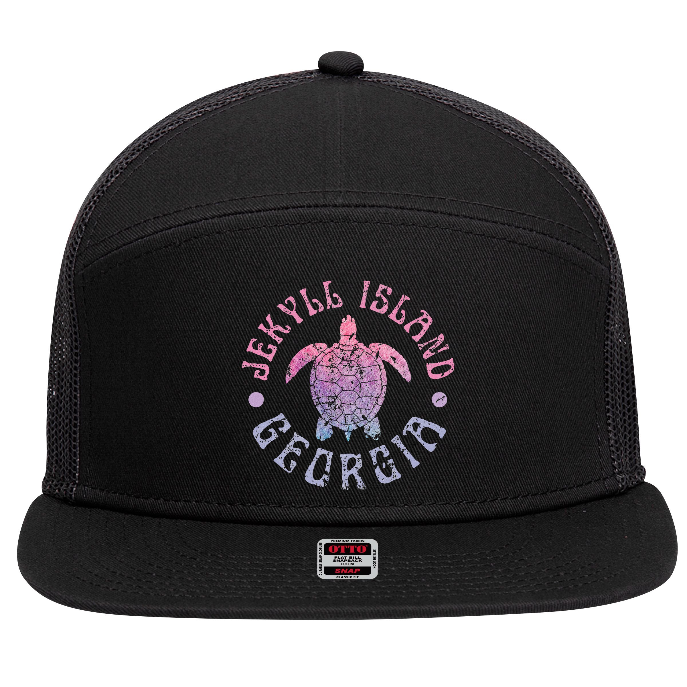 Jekyll Island Georgia Sea Turtle Beach Summer Ocean Cute 7 Panel Mesh Trucker Snapback Hat