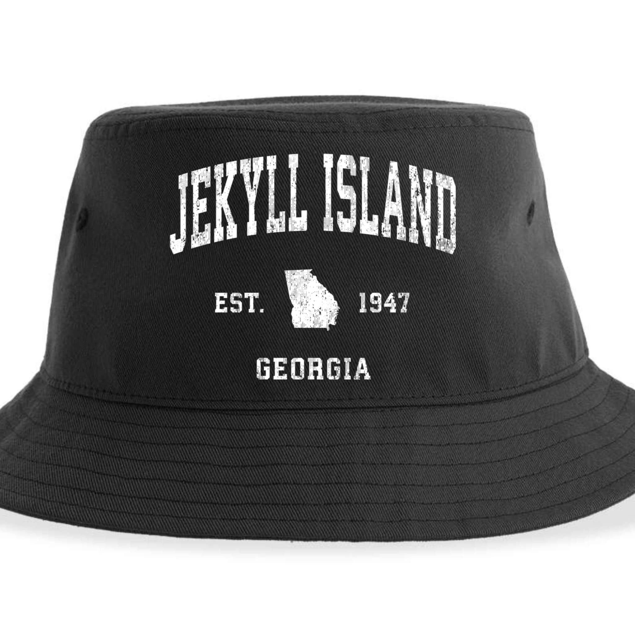 Jekyll Island Georgia Ga Vintage Athletic Black Sports Sustainable Bucket Hat