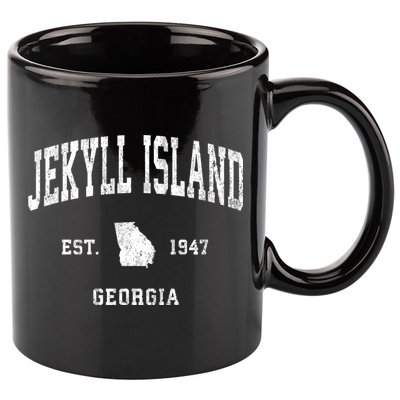 Jekyll Island Georgia Ga Vintage Athletic Black Sports 11oz C Handle Ceramic Mug