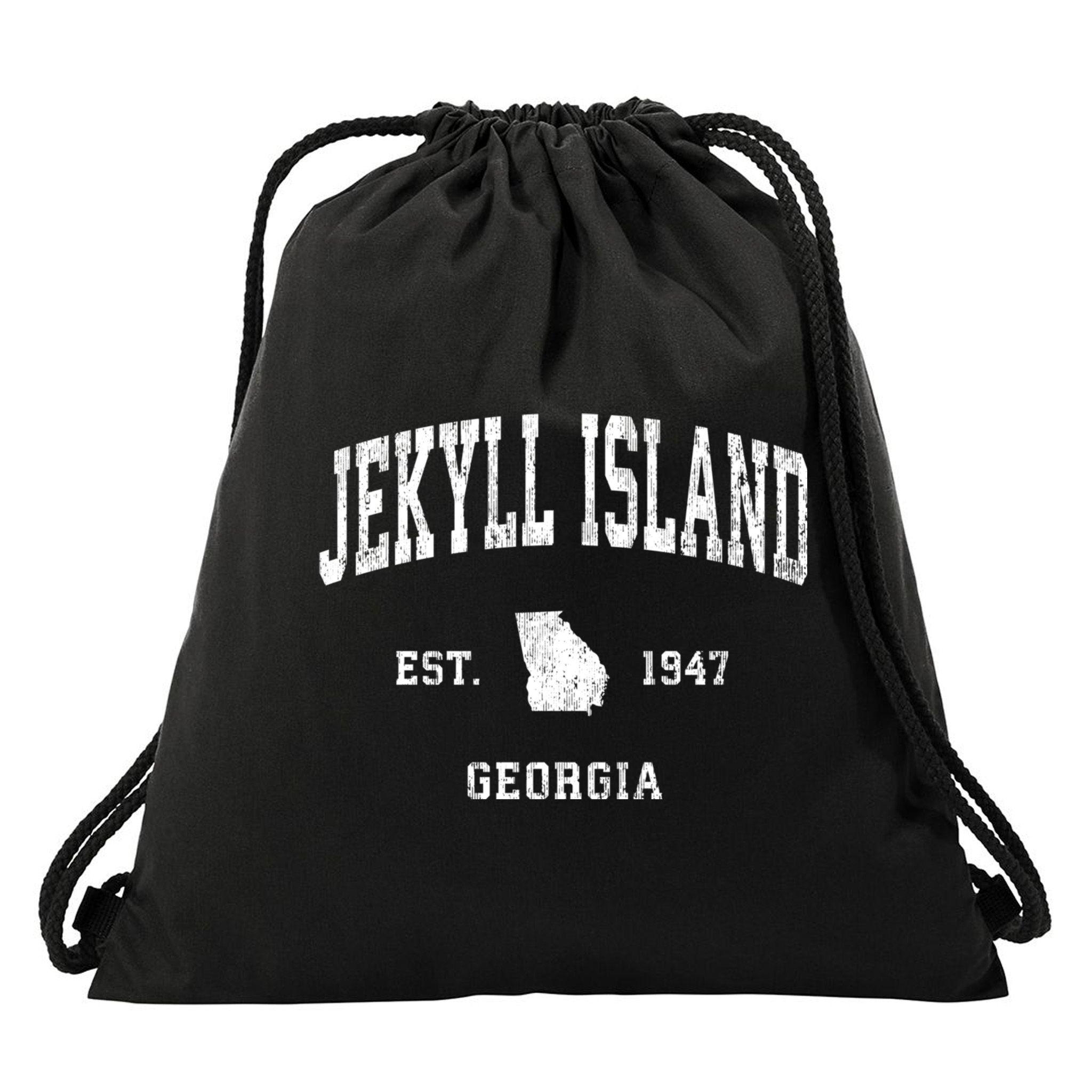 Jekyll Island Georgia Ga Vintage Athletic Black Sports Drawstring Bag