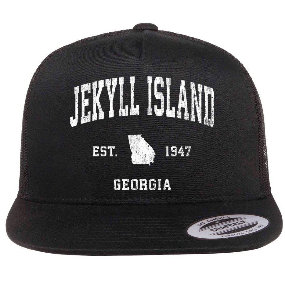 Jekyll Island Georgia Ga Vintage Athletic Black Sports Flat Bill Trucker Hat