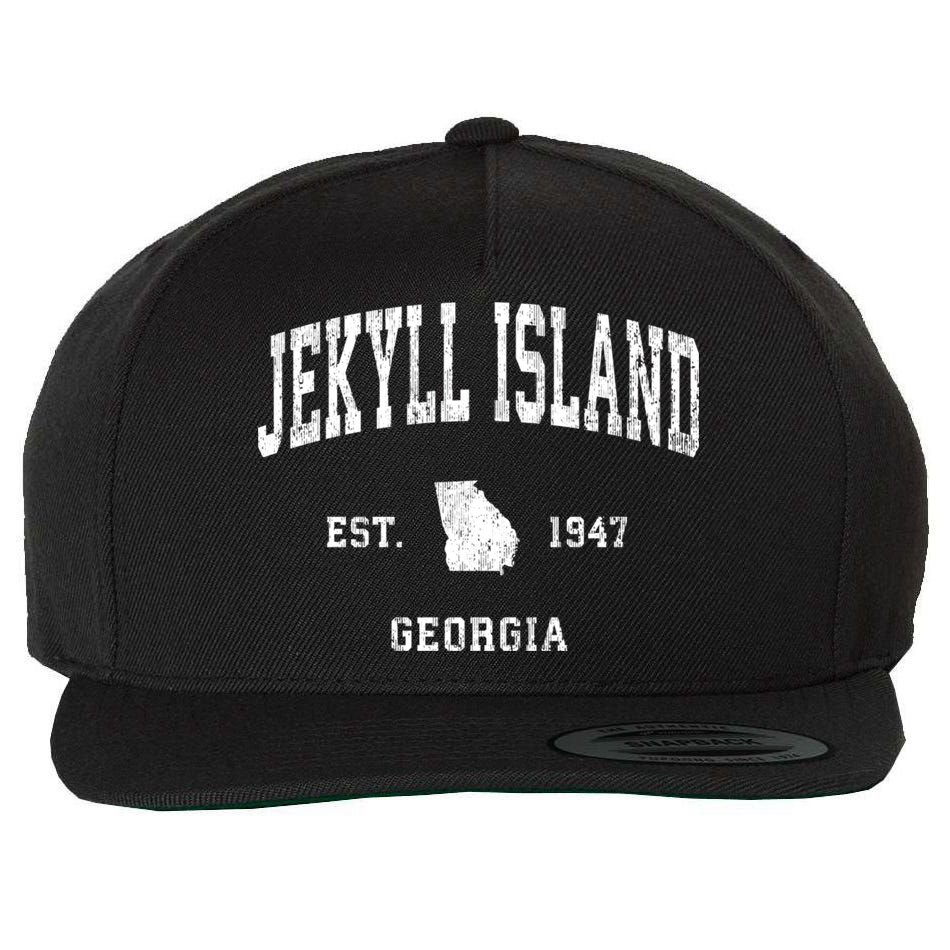 Jekyll Island Georgia Ga Vintage Athletic Black Sports Wool Snapback Cap