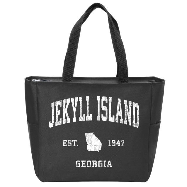 Jekyll Island Georgia Ga Vintage Athletic Black Sports Zip Tote Bag