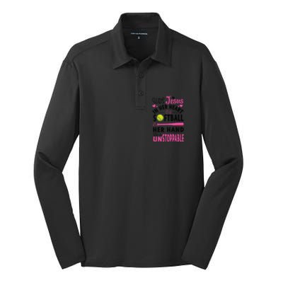 Jesus In Her Heart Softball Hand Funny Pitcher Gift For Her Gift Silk Touch Performance Long Sleeve Polo