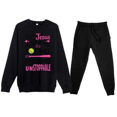 Jesus In Her Heart Softball Hand Funny Pitcher Gift For Her Gift Premium Crewneck Sweatsuit Set